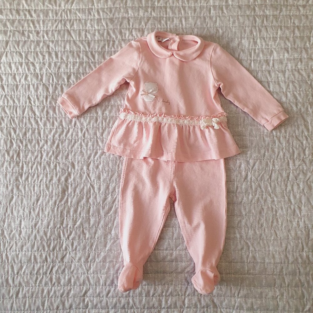 iDO Baby Girl 2pc Peplum Top & Footed Leggings Set Size 6 Months